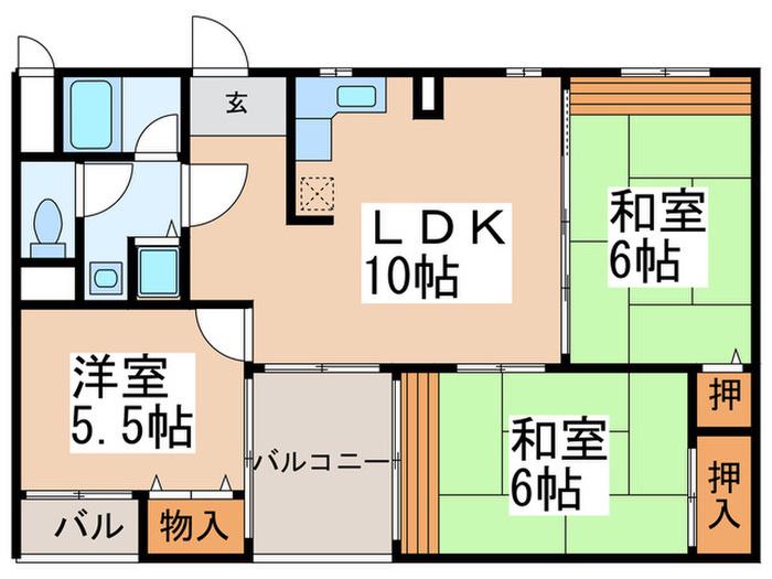 ハイツにっせん(3LDK/2階)の間取り写真