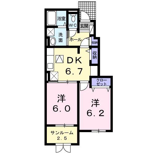 カミュンヌB(2DK/1階)の間取り写真
