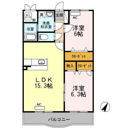マリベールはさま(2LDK/2階)の間取り写真