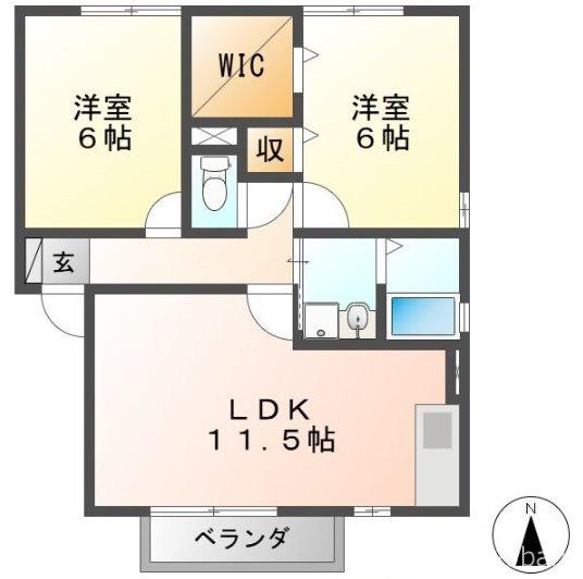 TIARA I(2LDK/2階)の間取り写真