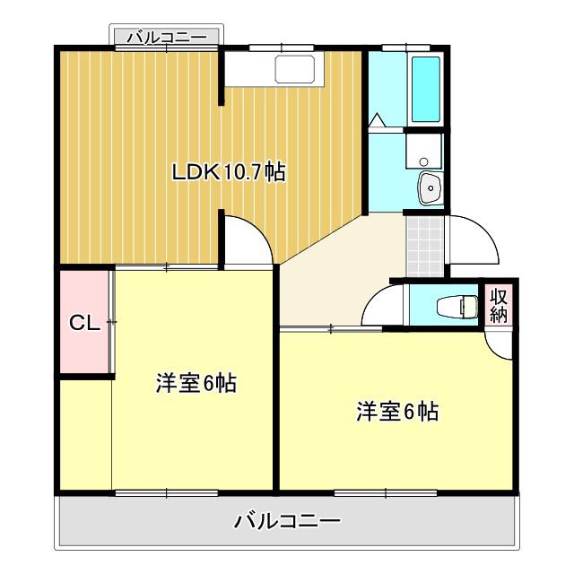 ベルフラワー(2LDK/1階)の間取り写真