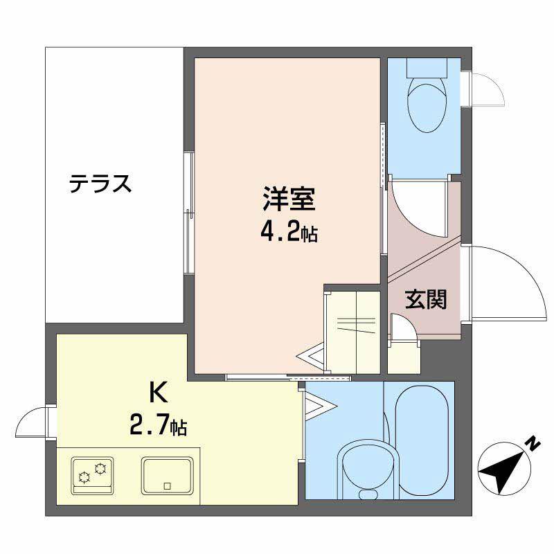 グランドベレオ明治町(1K/1階)の間取り写真