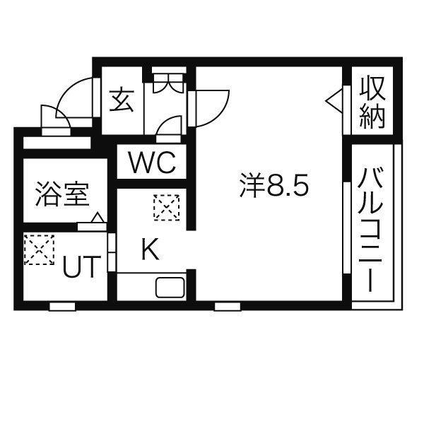 HILL SIDE 山の神(1K/2階)の間取り写真