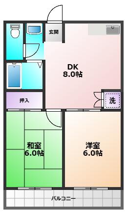 サンセットハイム(2DK/2階)の間取り写真