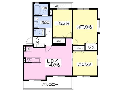 エスポワール松園A(3LDK/1階)の間取り写真