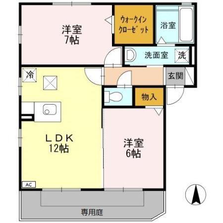 RIVER イースト 北畑 B(2LDK/1階)の間取り写真