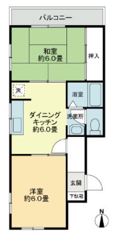 シャンボール福岡(2DK/2階)の間取り写真
