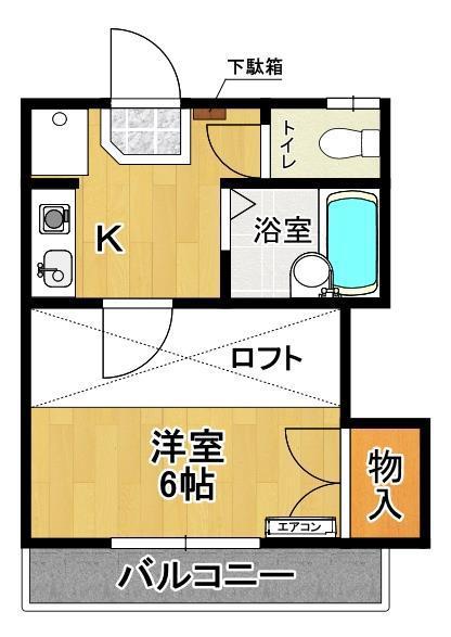 フローラ A棟(1K/2階)の間取り写真
