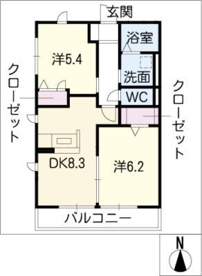 レトア覚王山B(2DK/1階)の間取り写真