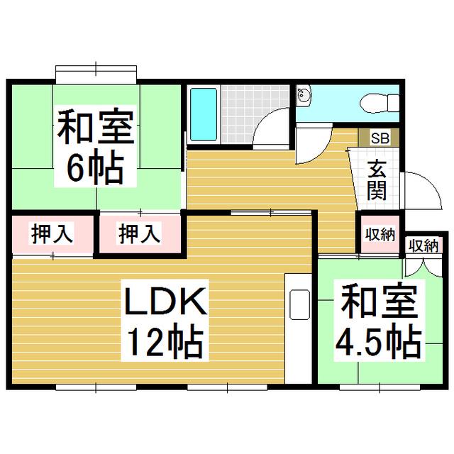グリーンハイツ飯坂(2LDK/2階)の間取り写真