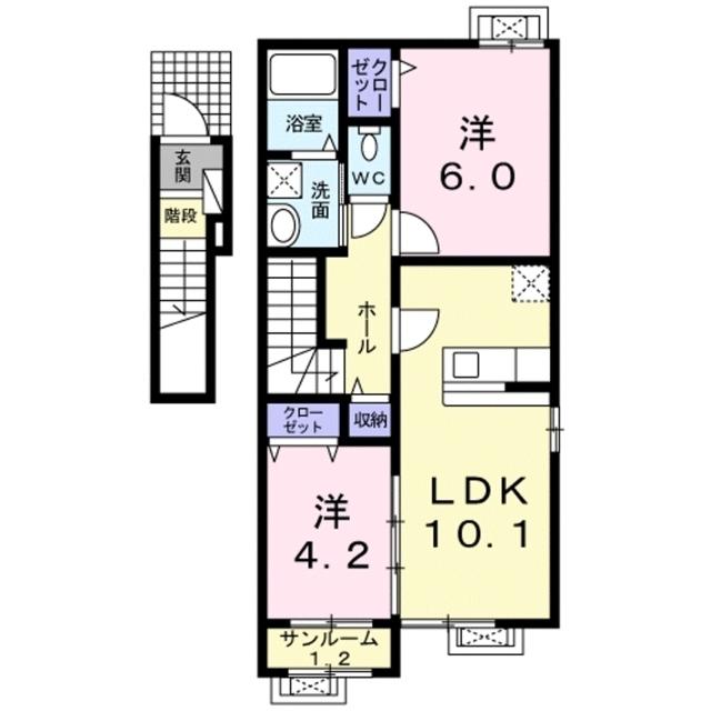 ハミングバード(2LDK/2階)の間取り写真