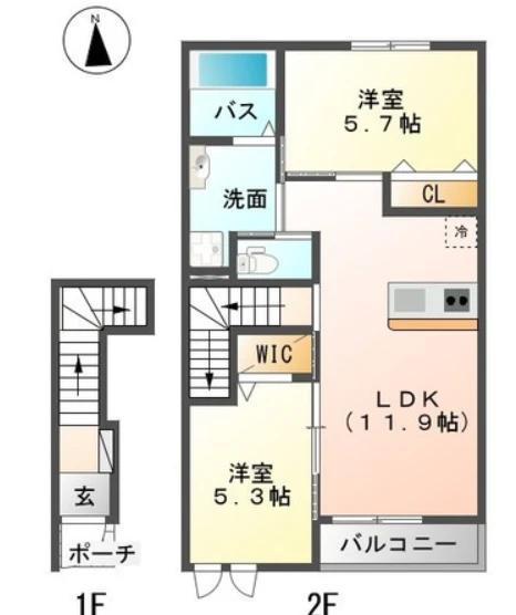 シャン ヴィラージュ(2LDK/1階)の間取り写真