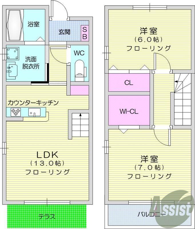 キャロット3(2LDK/1階)の間取り写真