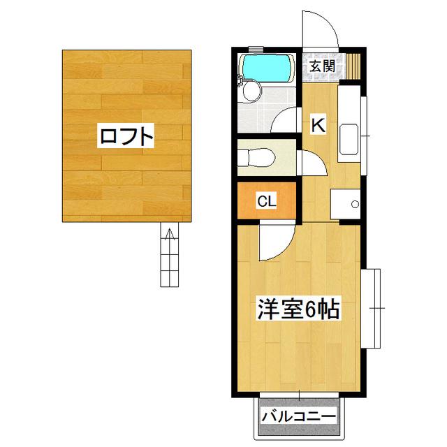 エランドールB(1K/2階)の間取り写真