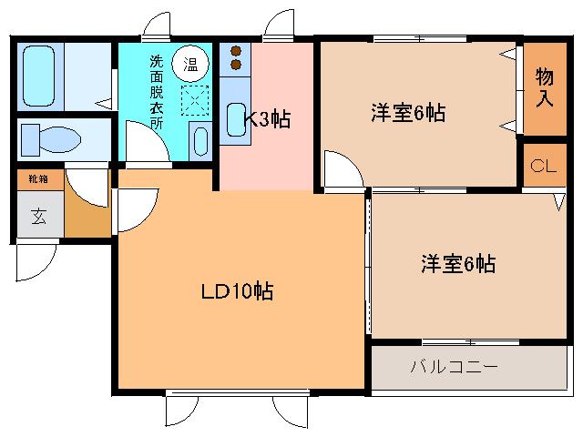 ウッディ帯広(2LDK/1階)の間取り写真