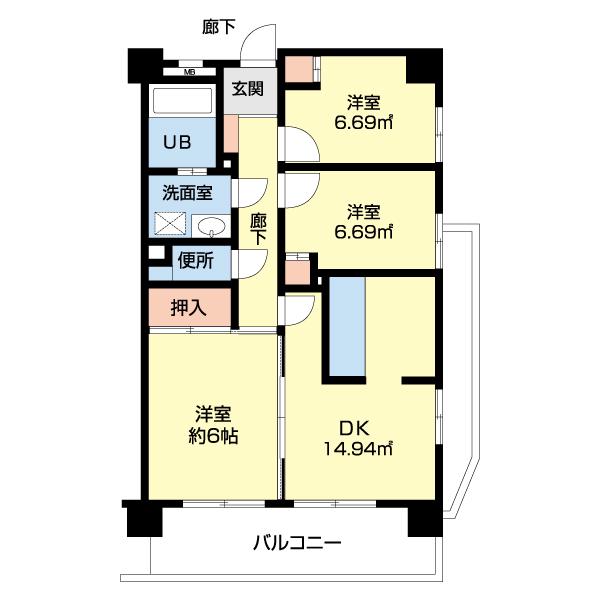 藤和シティコープ坂戸(3LDK/6階)の間取り写真