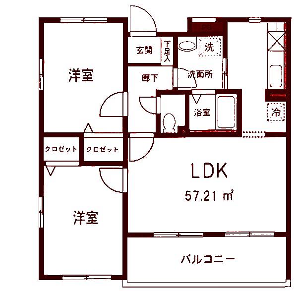 サンライズ新川崎(2LDK/3階)の間取り写真