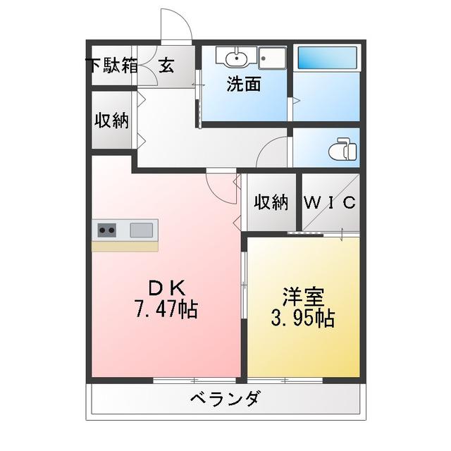 グリーンフォレスト那加門前(1DK/1階)の間取り写真