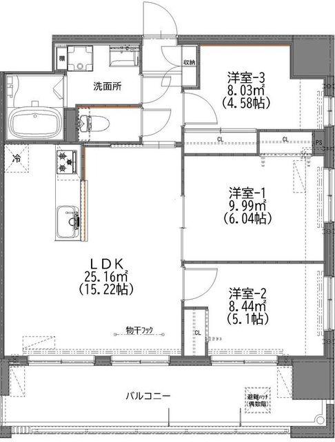 マイコート日野新町(3LDK/8階)の間取り写真