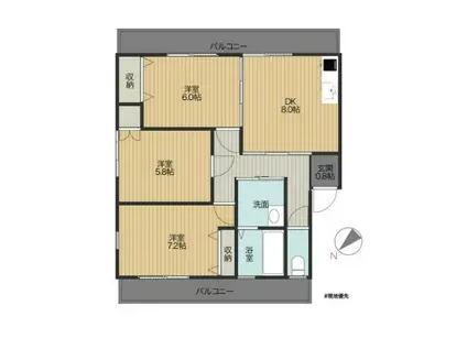 田川伊田東町アパートC棟(3DK/1階)の間取り写真