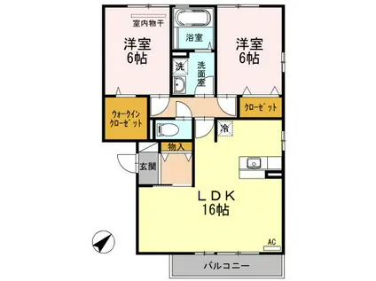 あけぼの6番館やまさ B棟(2LDK/3階)の間取り写真