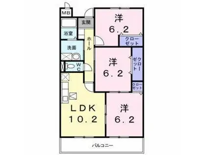 エスト京田辺II(3LDK/1階)の間取り写真