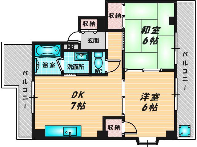 サンライフ若江東(2DK/4階)の間取り写真