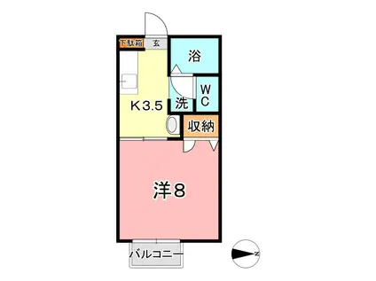 ＪＲ山陽本線 新倉敷駅 徒歩15分 2階建 築29年(1K/1階)の間取り写真