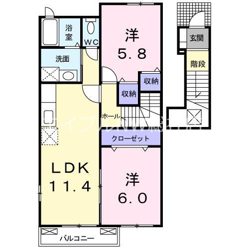 パラッツオ・クォーレA棟(2LDK/2階)の間取り写真