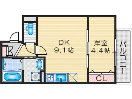 アート片桐町(1LDK/3階)の間取り写真