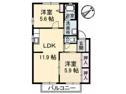 ディアス和田(2LDK/2階)の間取り写真