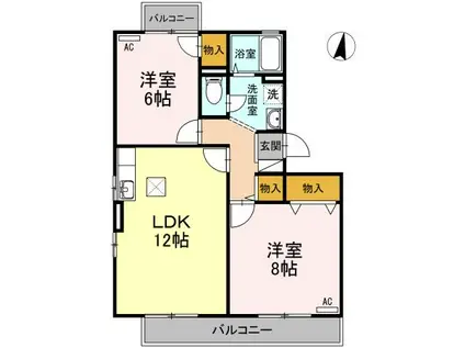 エクシード平野A棟(2LDK/1階)の間取り写真