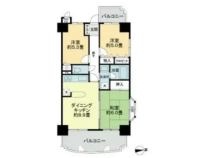 ライオンズマンション新居浜徳常町(3DK/5階)の間取り写真