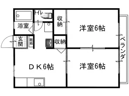 古川香門ハイツII3(2DK/2階)の間取り写真