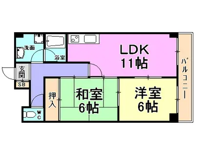 ルーエ芦屋(2LDK/3階)の間取り写真