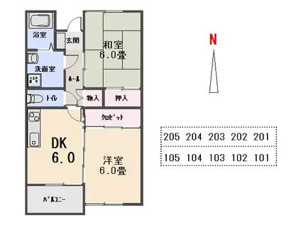 メゾン・ドゥ・ブランシェII(2DK/1階)の間取り写真
