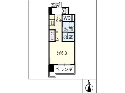セシオン太閤(1K/2階)の間取り写真