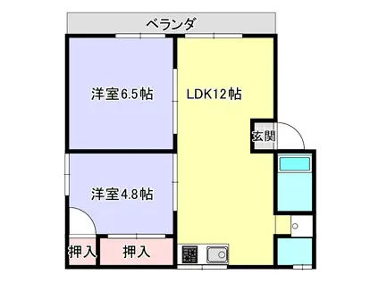 サカエハイツ(2LDK/1階)の間取り写真