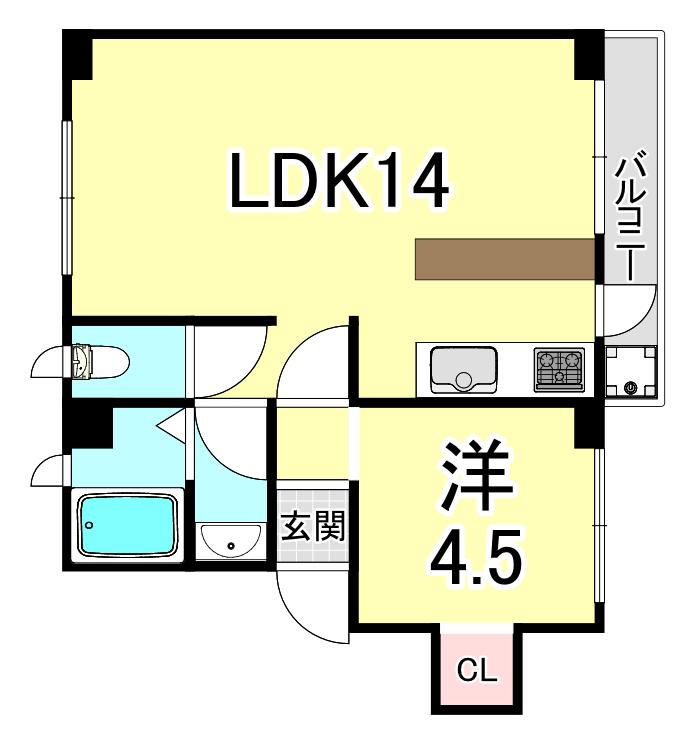 西舞子エイト(1LDK/2階)の間取り写真
