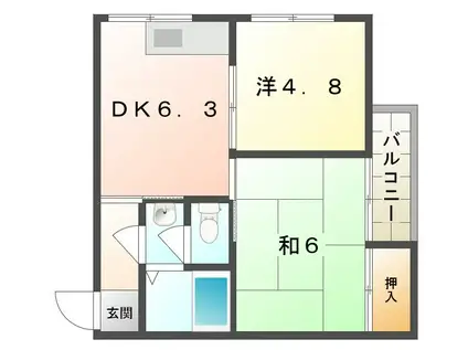 ヒルズ四條畷(2DK/3階)の間取り写真