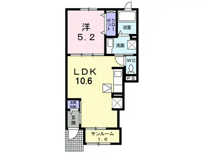 サンアニメート(1LDK/1階)の間取り写真