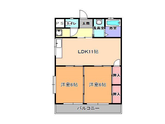 シャンポール双葉(2LDK/1階)の間取り写真