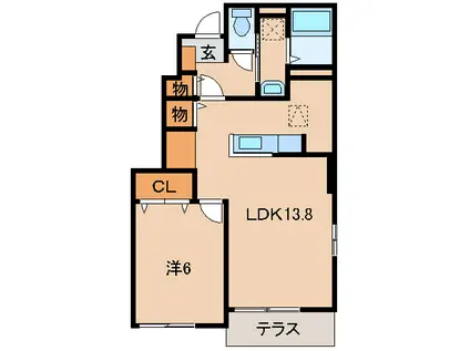 エテルネルI(1LDK/1階)の間取り写真