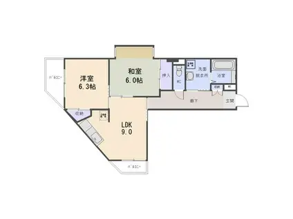 ラフェスタ京都桂(2LDK/2階)の間取り写真