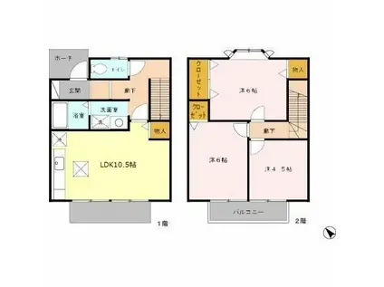 ラ・メルヴェーユ(3DK/1階)の間取り写真