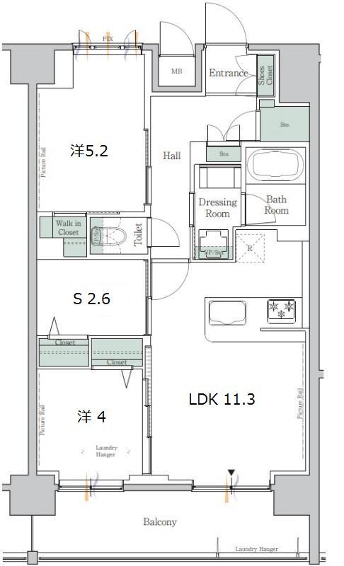 ONE ROOF RESIDENCE台東根岸(2SLDK/11階)の間取り写真