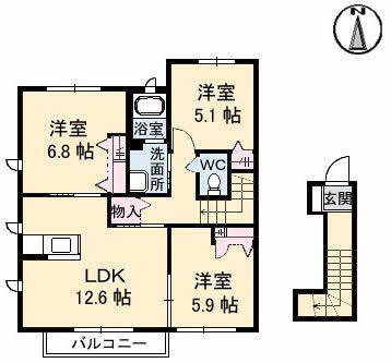 パインテイルD(3LDK/2階)の間取り写真