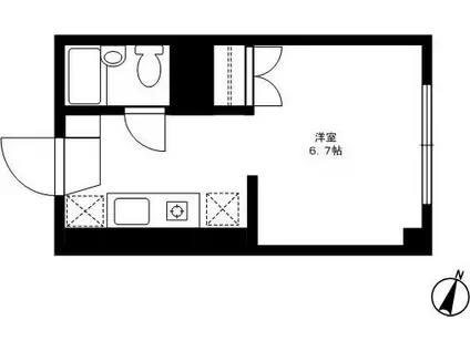 ヴィラ駒沢(ワンルーム/2階)の間取り写真