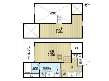 グランフルール(1K/2階)の間取り写真