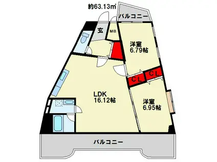 BRIS中井(2LDK/9階)の間取り写真